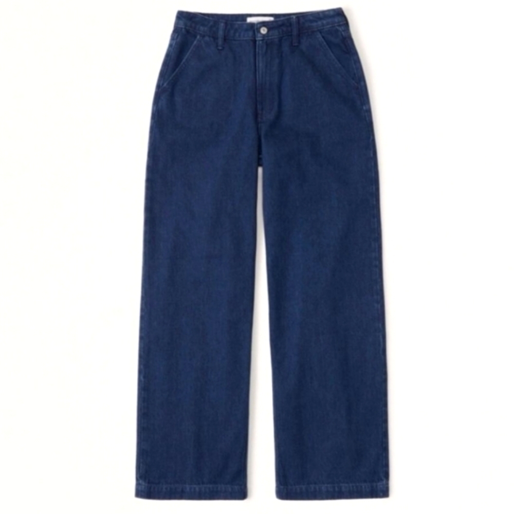 NEW! ABERCROMBIE & FITCH Curve Love Mid-Rise Flat Front Wide Leg Denim Jeans 14.